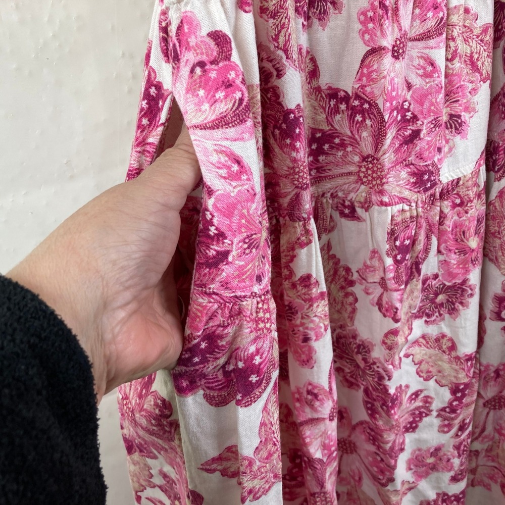 Old Navy Maxi Dress Womens XL Pink Floral Smocked Linen Blend Cottagecore Boho - Picture 5 of 8